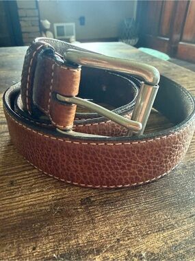 Men's Brown Leather Belt with Brushed Silver Buckle